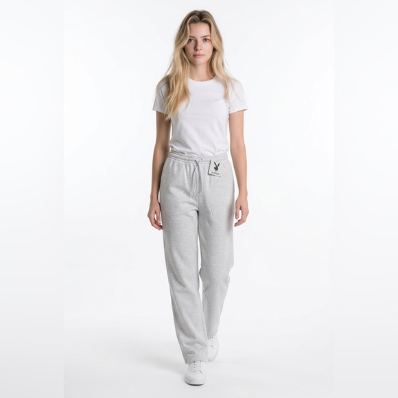 PLAYBOY Pants - PLAYBOY Light Gray Women's Joggers with Logo Patch